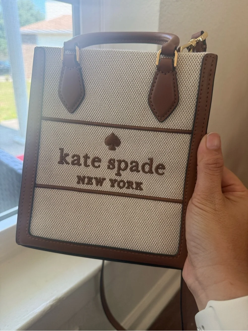 kate spade Cream and Brown Structured Mini Tote